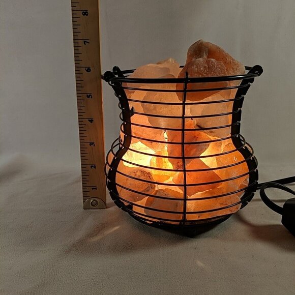 Himalayan Salt Lamp Pink Black Wire Basket Light Accent Lamp Metal Large Big - Picture 5 of 13